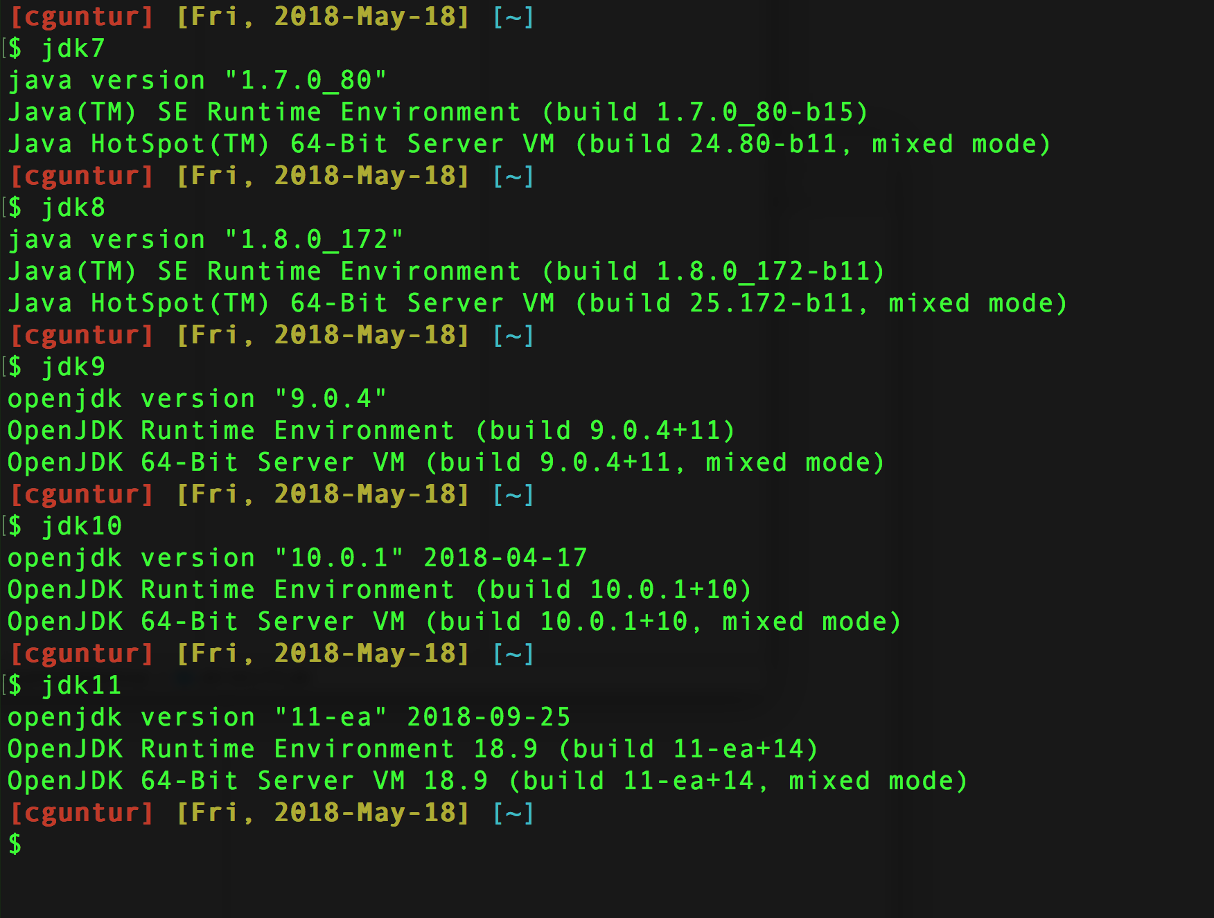 Switching JDKs at Terminal